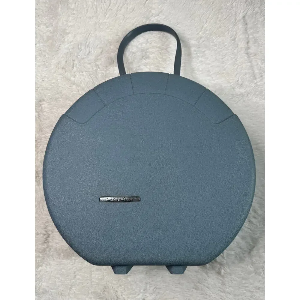 1960s Starflite Blue Round Train Case Vanity Makeup Travel Bag Key